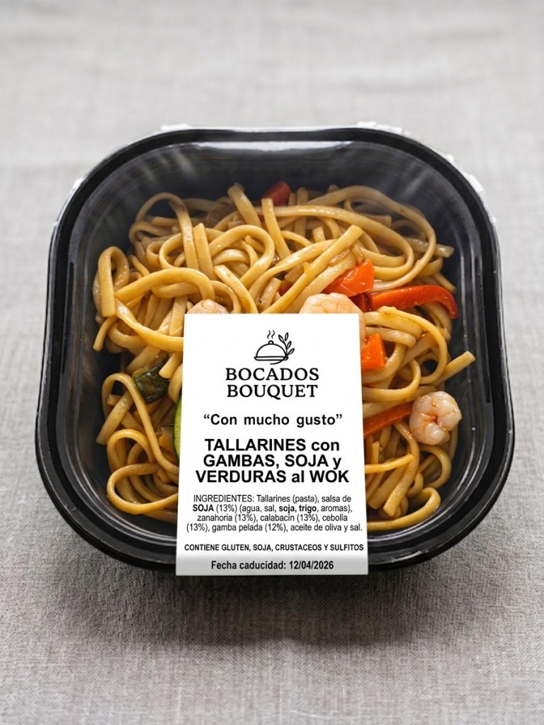 Tallarines con Gambas, Soja y Verduras al Wok
